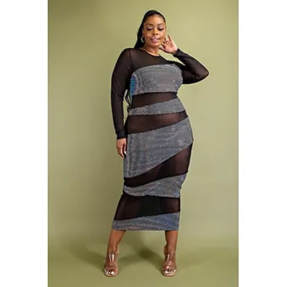 Mesh Inset Midi Dress - Plus Size NWT